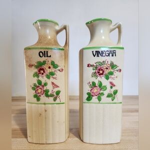 Antique Japanese Hand Painted Ceramic Oil and Vinegar Cruet Set By Moriyama